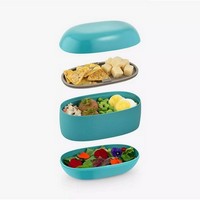 photo Alessi-Food à porter Lunch box with three compartments in thermoplastic resin, light blue 3